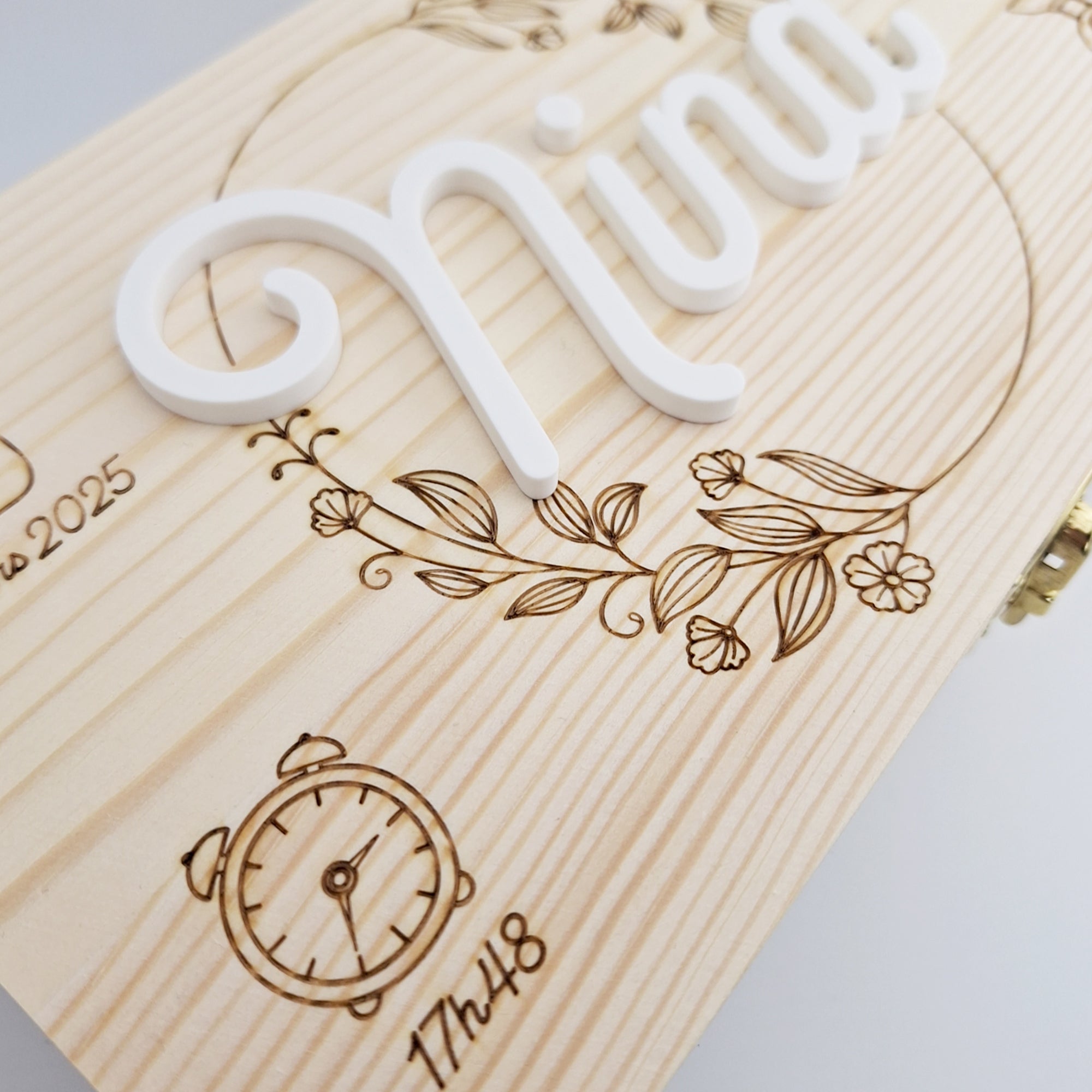Coffret souvenir bébé en bois et prénom 3D, pour naissance ou baptême