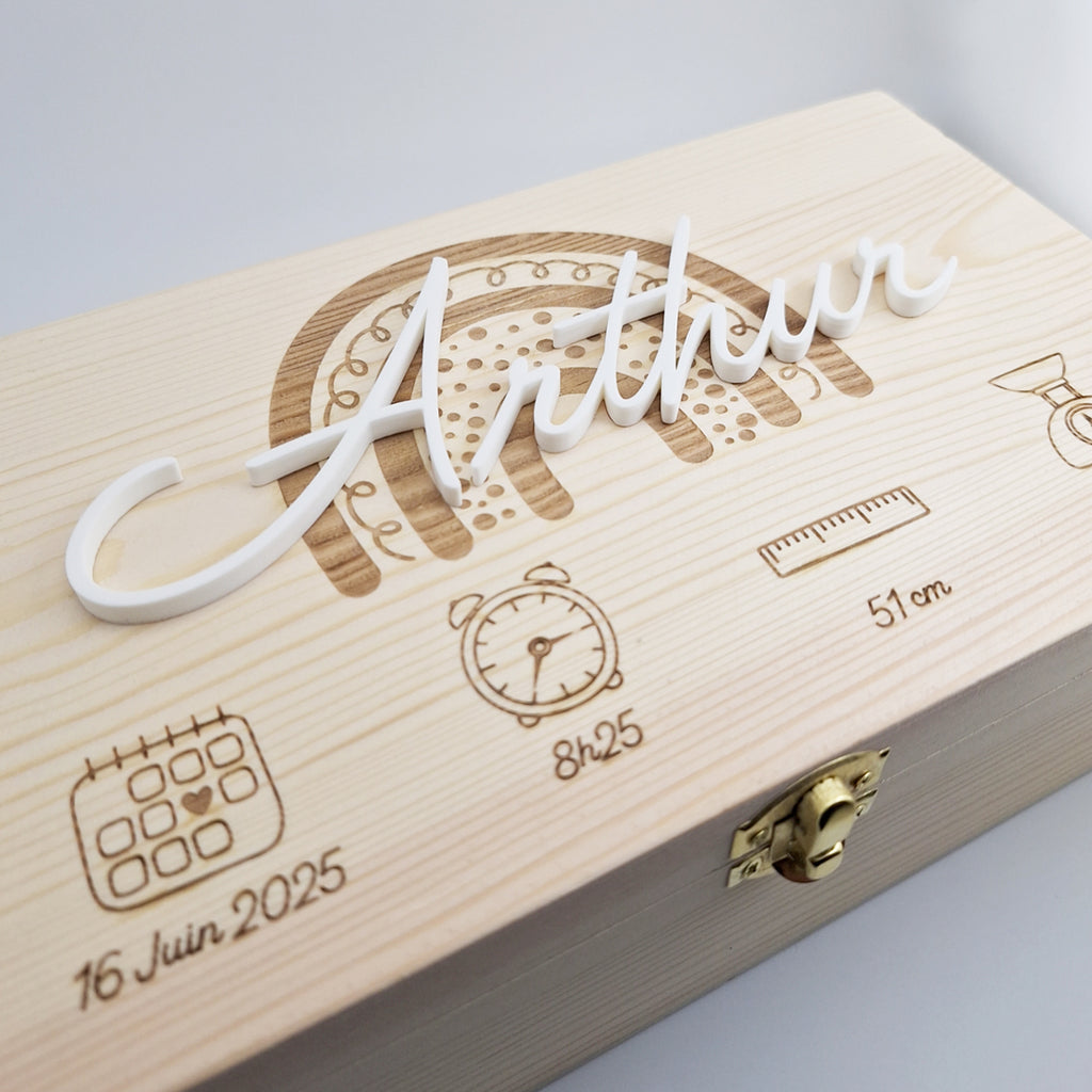 Coffret naissance, gravure laser et prénom 3D
