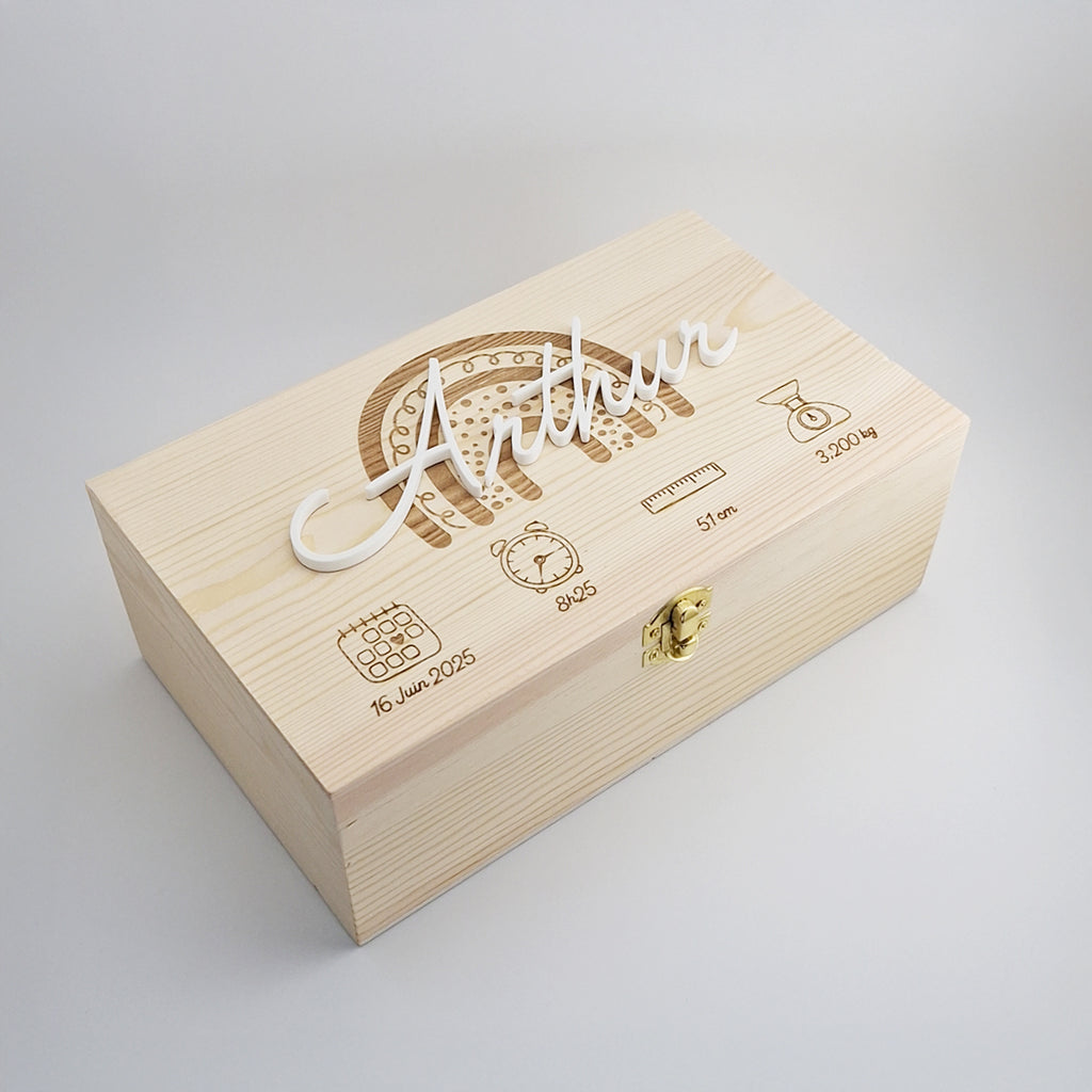 Coffret naissance, gravure laser et prénom 3D