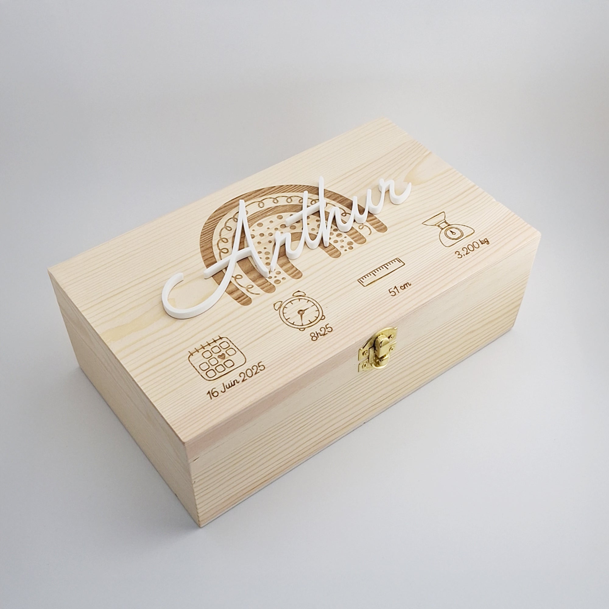 Coffret naissance, gravure laser et prénom 3D