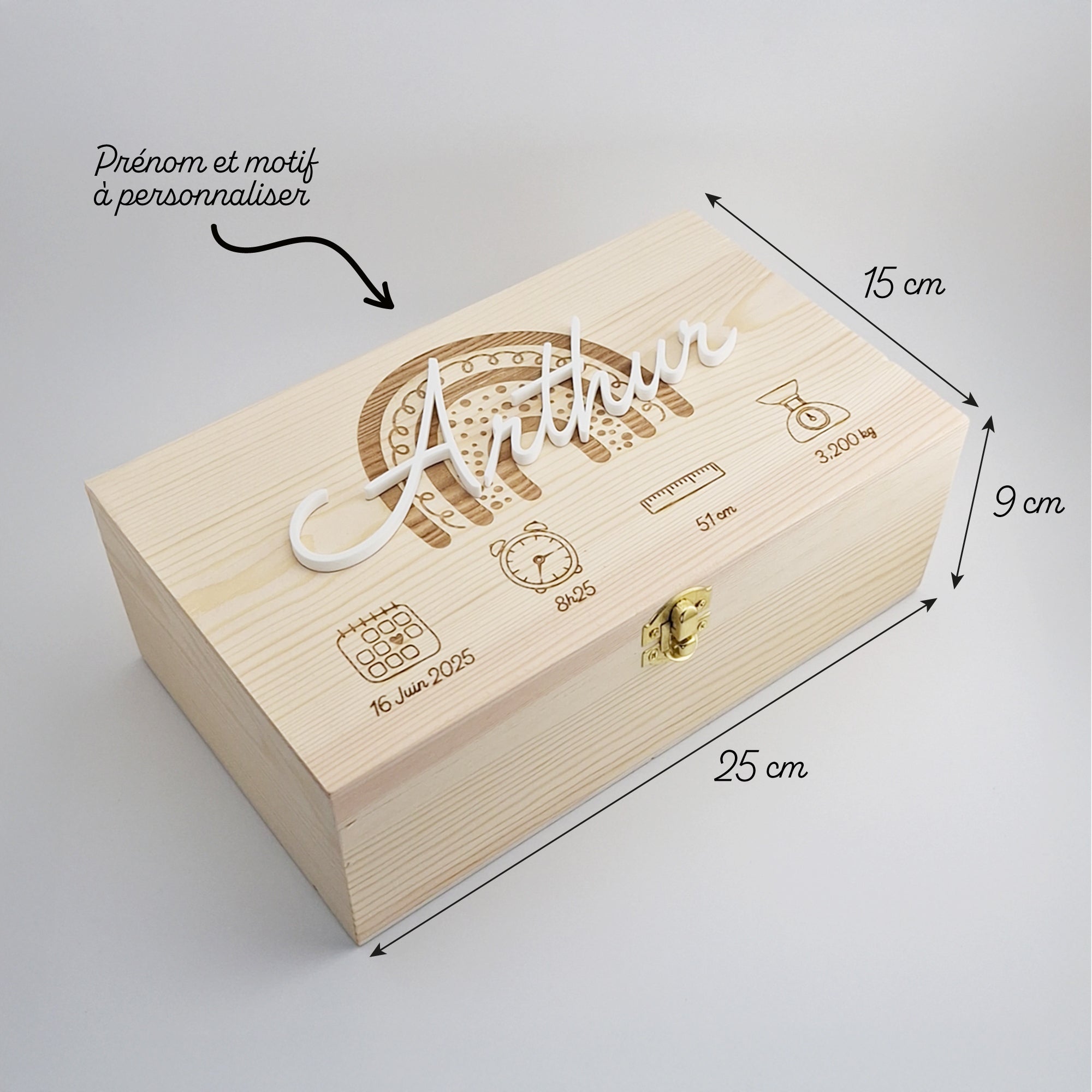 Coffret naissance, gravure laser et prénom 3D