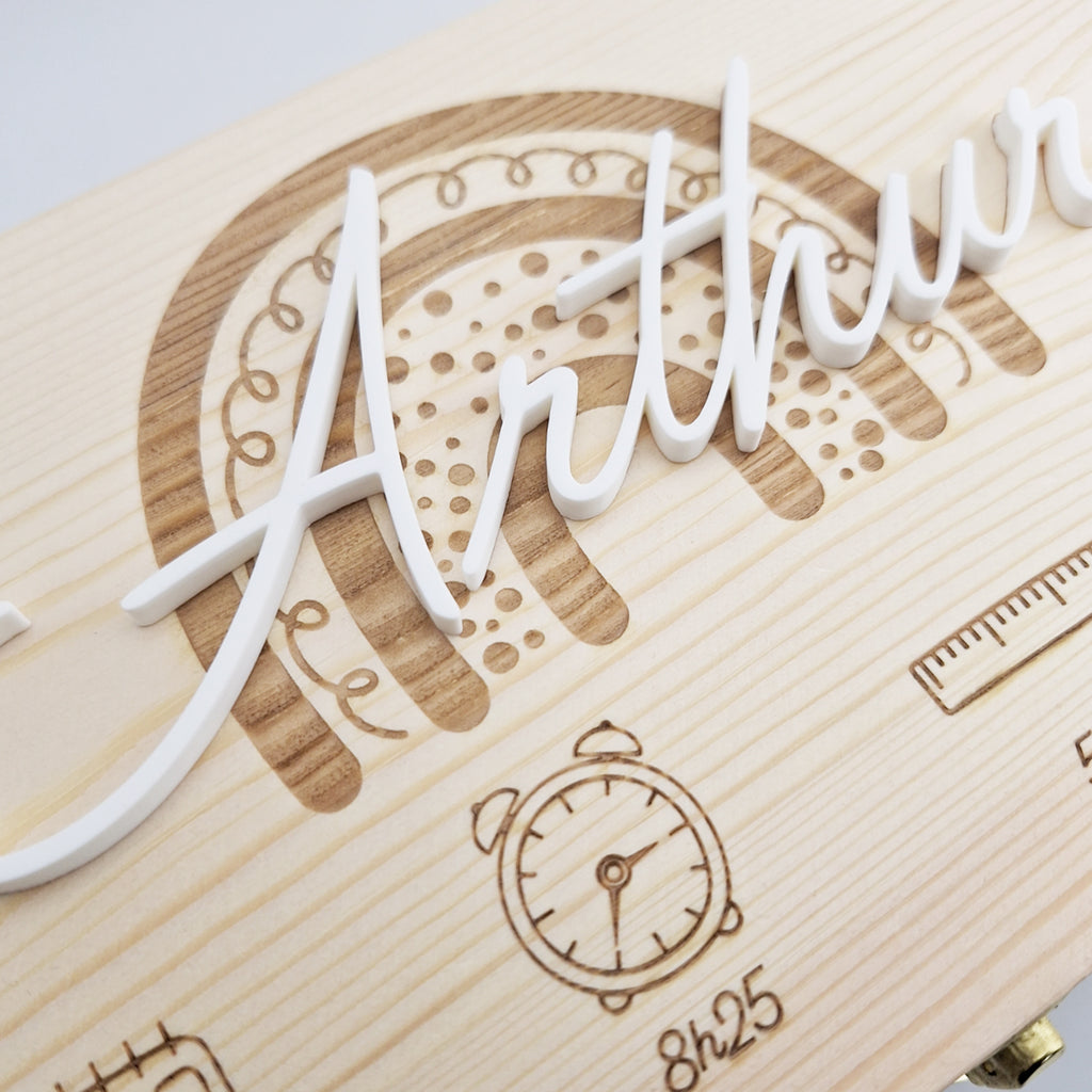 Coffret naissance, gravure laser et prénom 3D