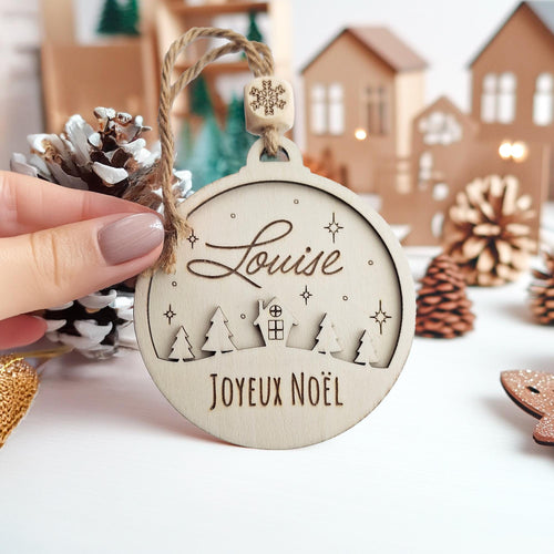 Boule de Noël en Bois Personnalisable – Grande taille (10 cm)