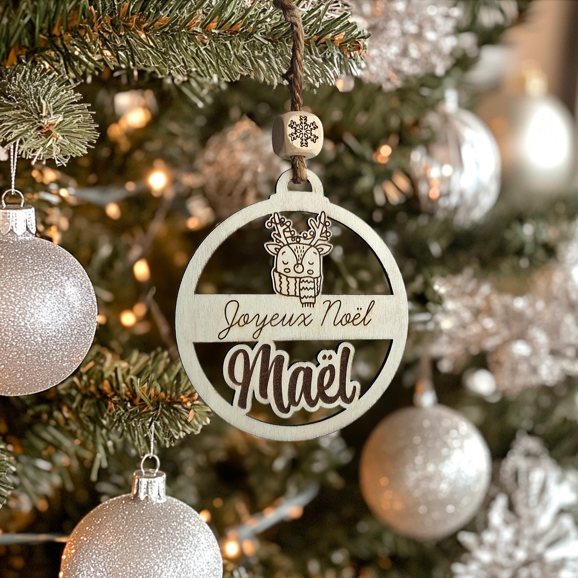 Boule de Noël en Bois Personnalisable – Motif maison