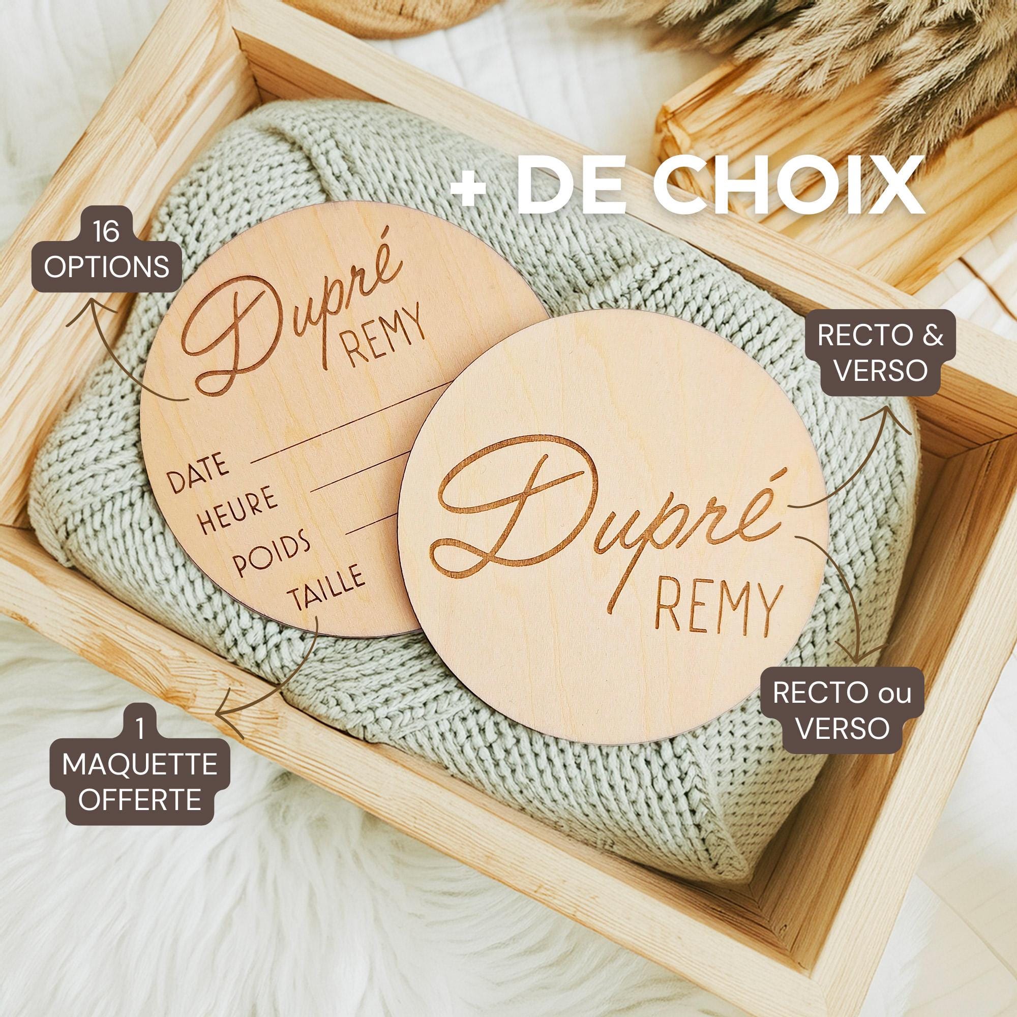 Carte naissance bébé personnalisée en bois – Annonce de naissance élégante