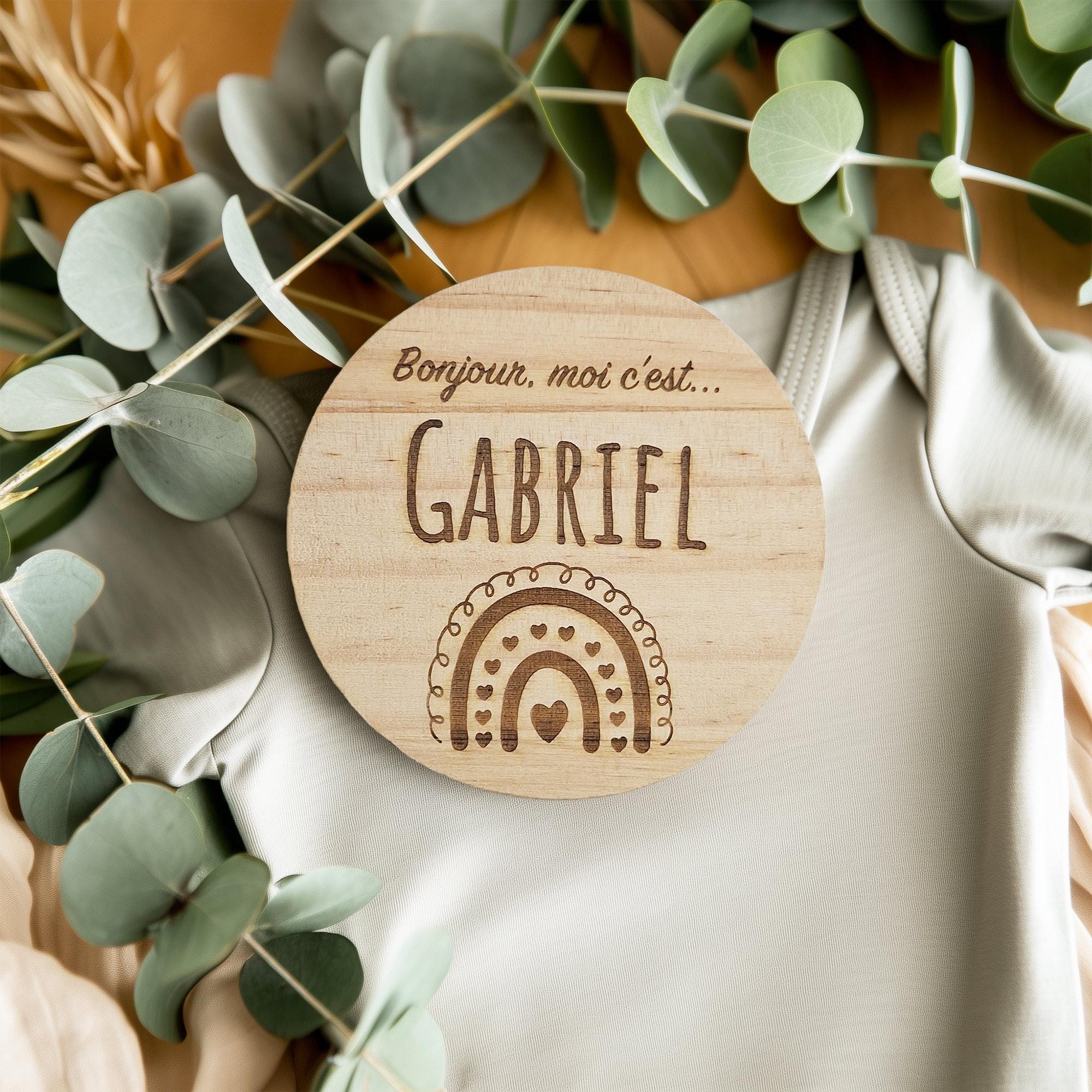 Carte de naissance bébé personnalisée en bois gravé – Modèle rectangle