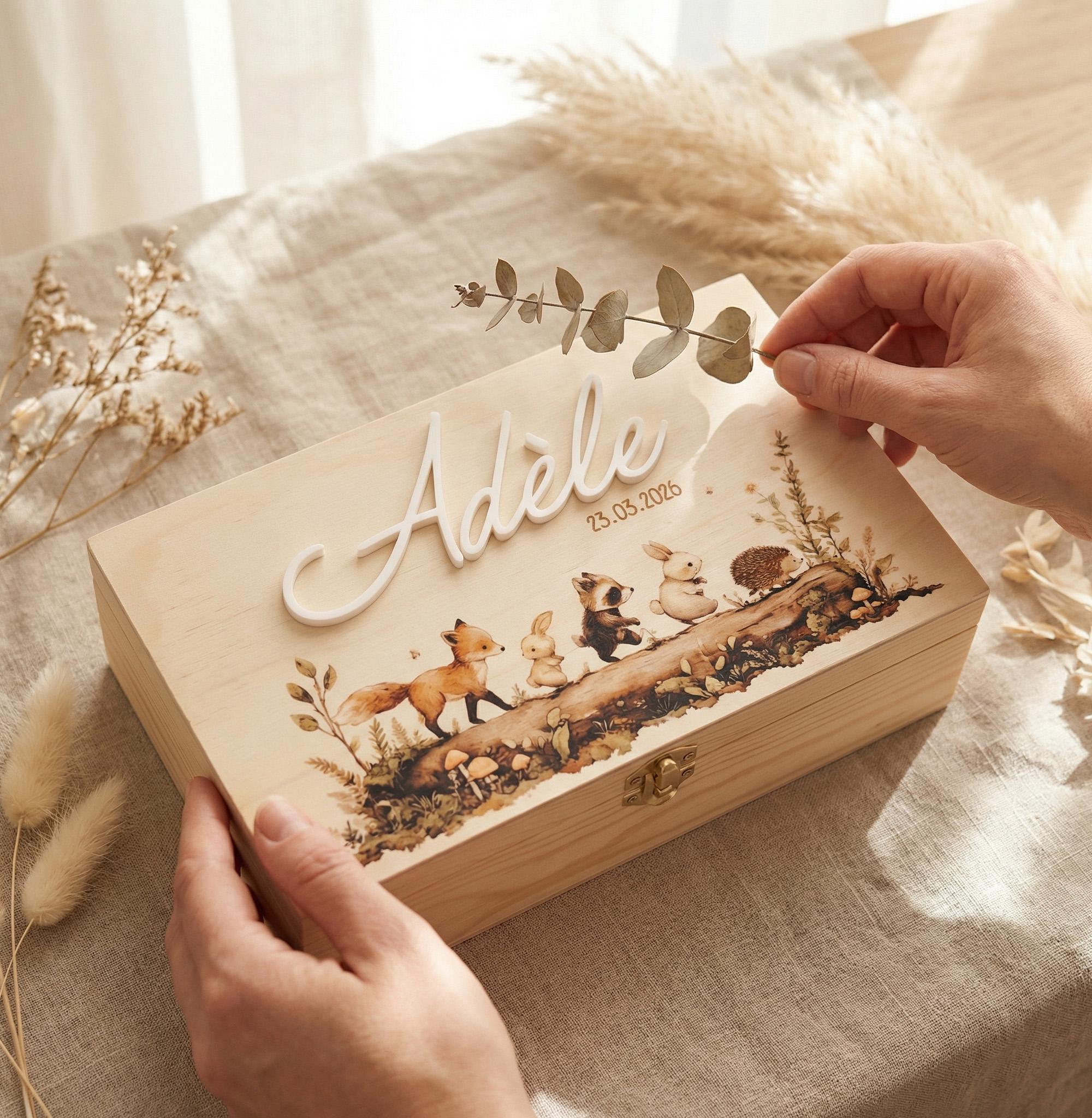 Cadeau de naissance original – Coffret souvenir bébé en bois à personnaliser